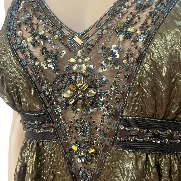 NEW Y2K Sue Wong Nocturne Beaded Cocktail Dress Fairy Whimsigoth Crinkle - Picture 4 of 14